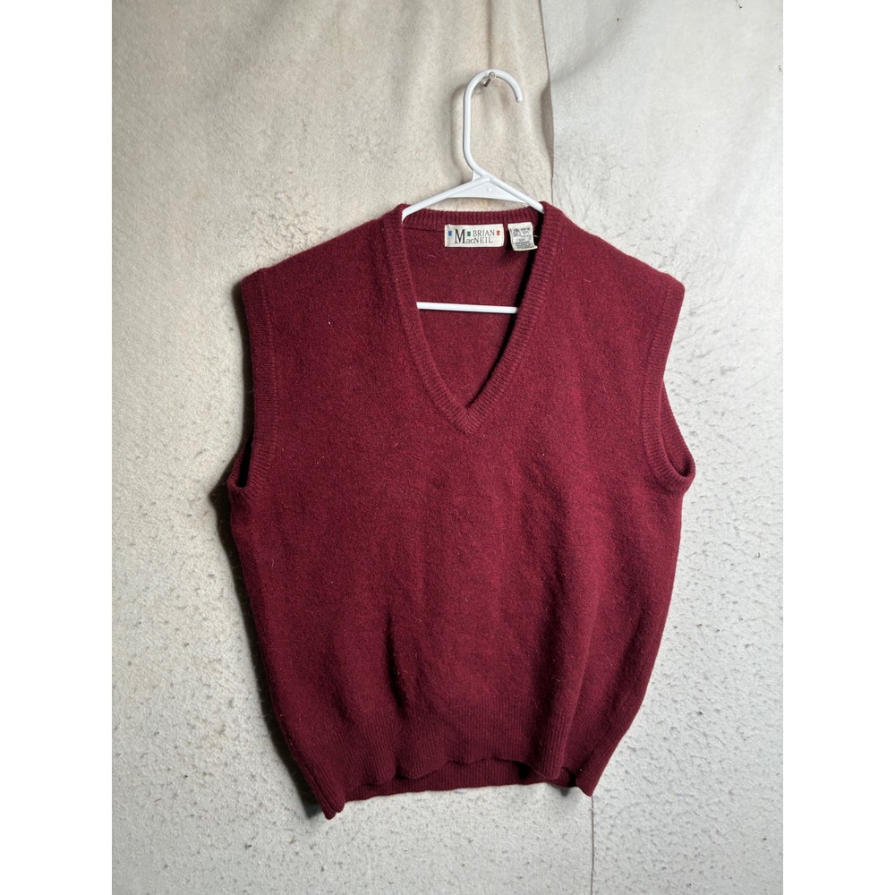 Brian MacNeil Mens Burgundy Red 100% Lambswool V-Neck Sweater Vest Medium